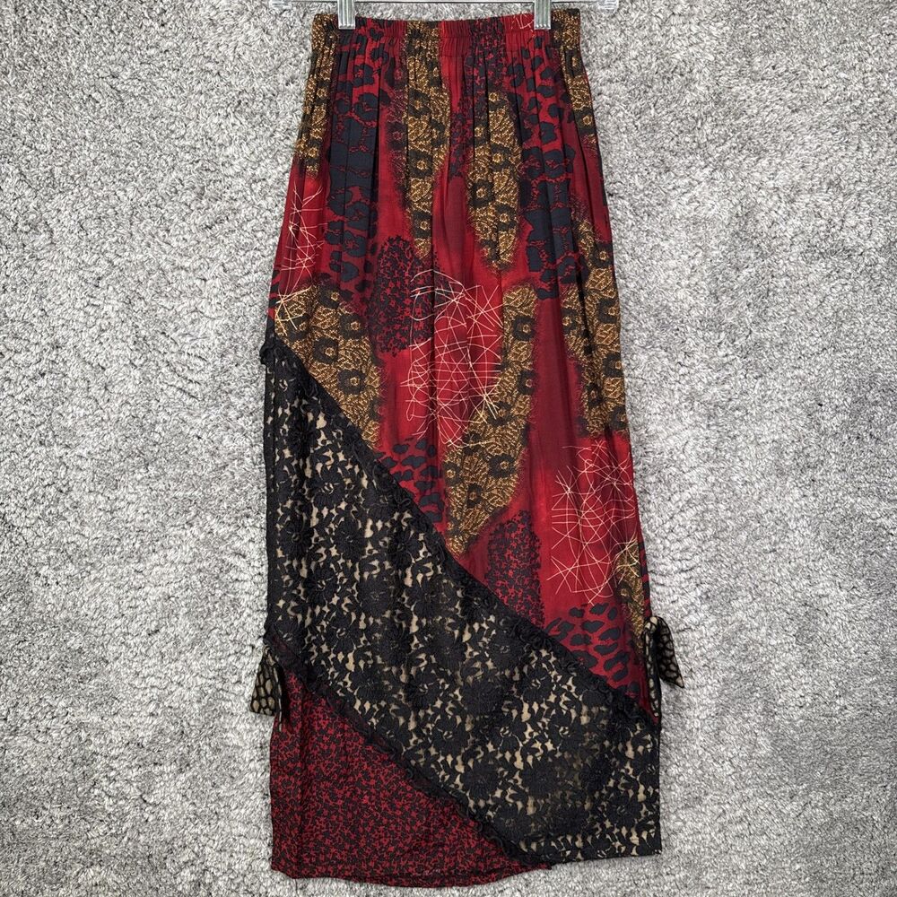 Vtg 90s Patchwork Floral Lace Maxi Skirt Red Black Small Whimsigoth Grunge Boho